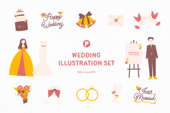 Cute Warm Wedding Illustration Set: Design Your Perfect Day