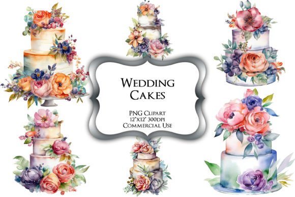 Elevate Your Designs with Watercolor Wedding Cakes PNG Clipart