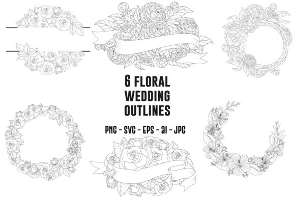 Set of 6 Floral Wedding Outline: A Designer's Versatile Asset