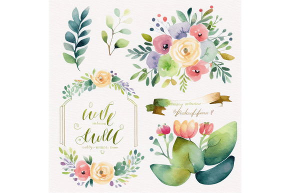 Soft Watercolor Floral Wedding Set: Essential Design Assets